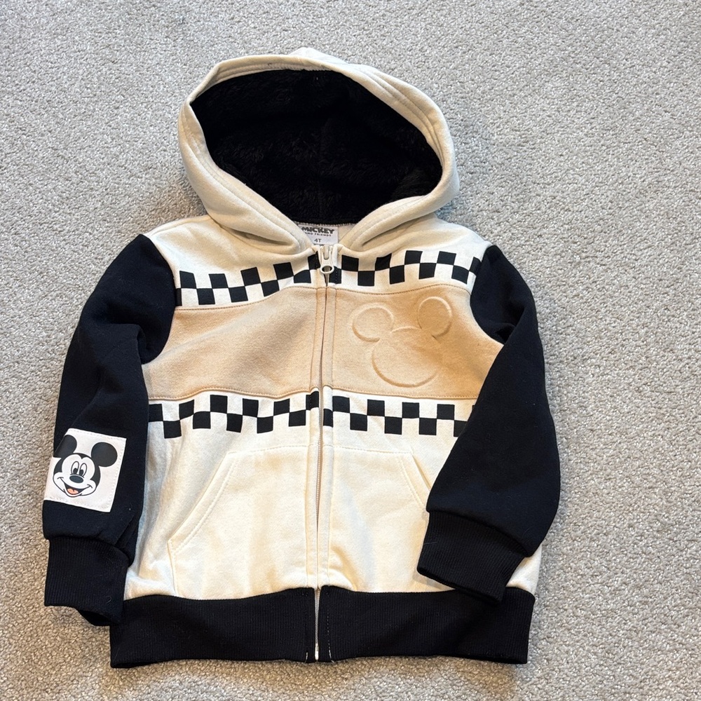 NWOT Disney Kids Mickey Mouse Checkered Hoodie - Black and Cream